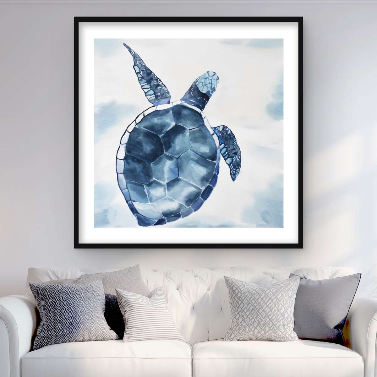 C1FM3636G20B14 36 x 36 in. Blue Turtle Reptile White Framed Matted Print - Home Decor