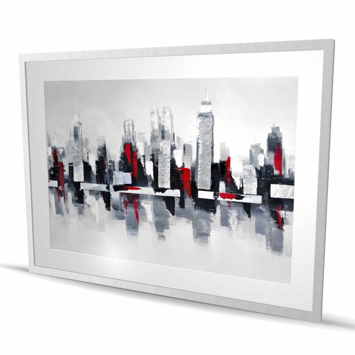 C1FM36486FPUSM 36 x 48 in. Gray & Red Cityscape - Modern Black Framed Print for Decor