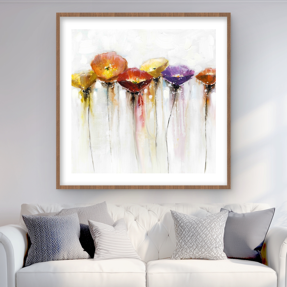 C1FM3636K36ZY8 36 x 36 in. Multiple Colorful Abstract Flowers - Framed Botanical Print