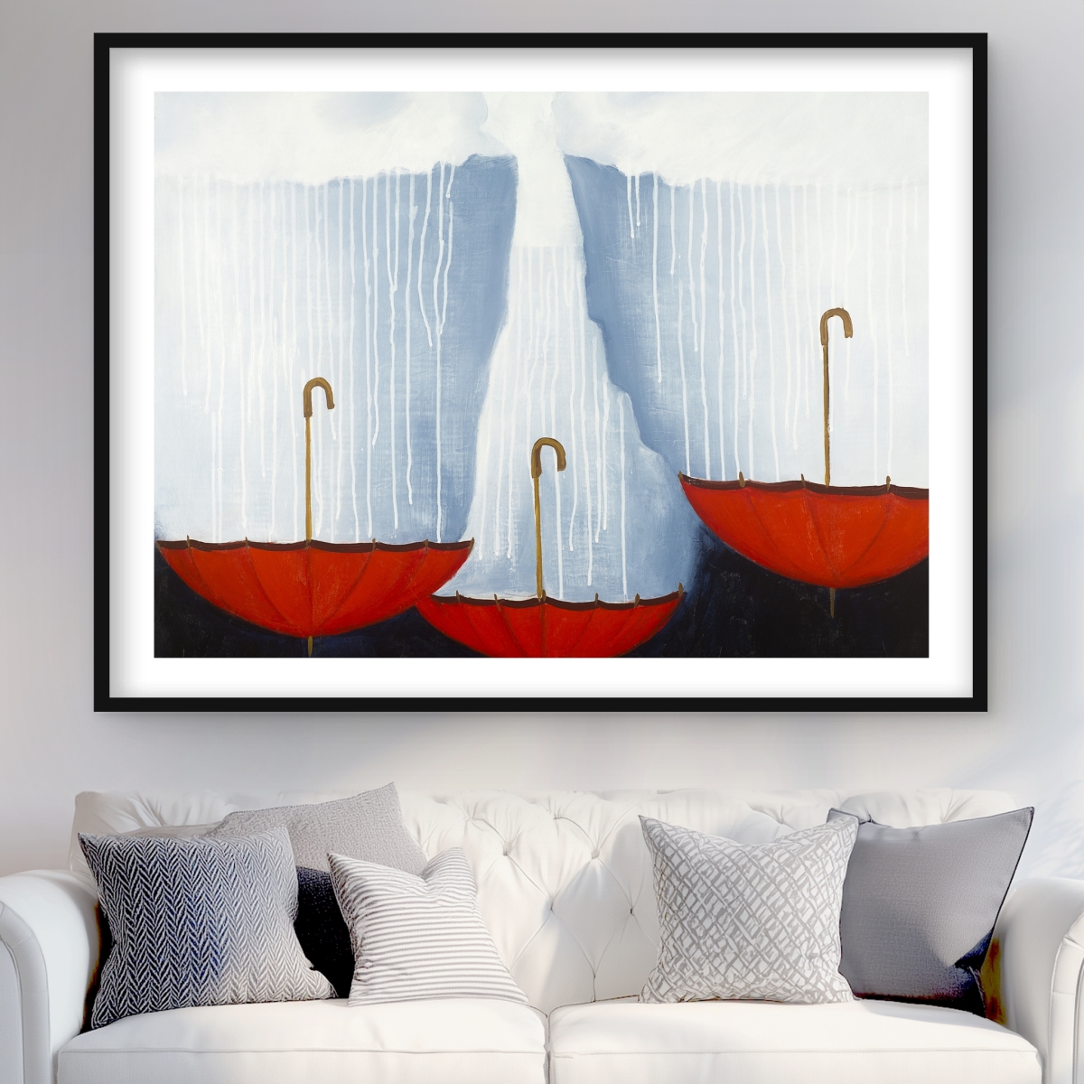 C1FM36488MI7LI 36 x 48 in. Upside Down Umbrellas - Romantic Framed Matted Print Decor