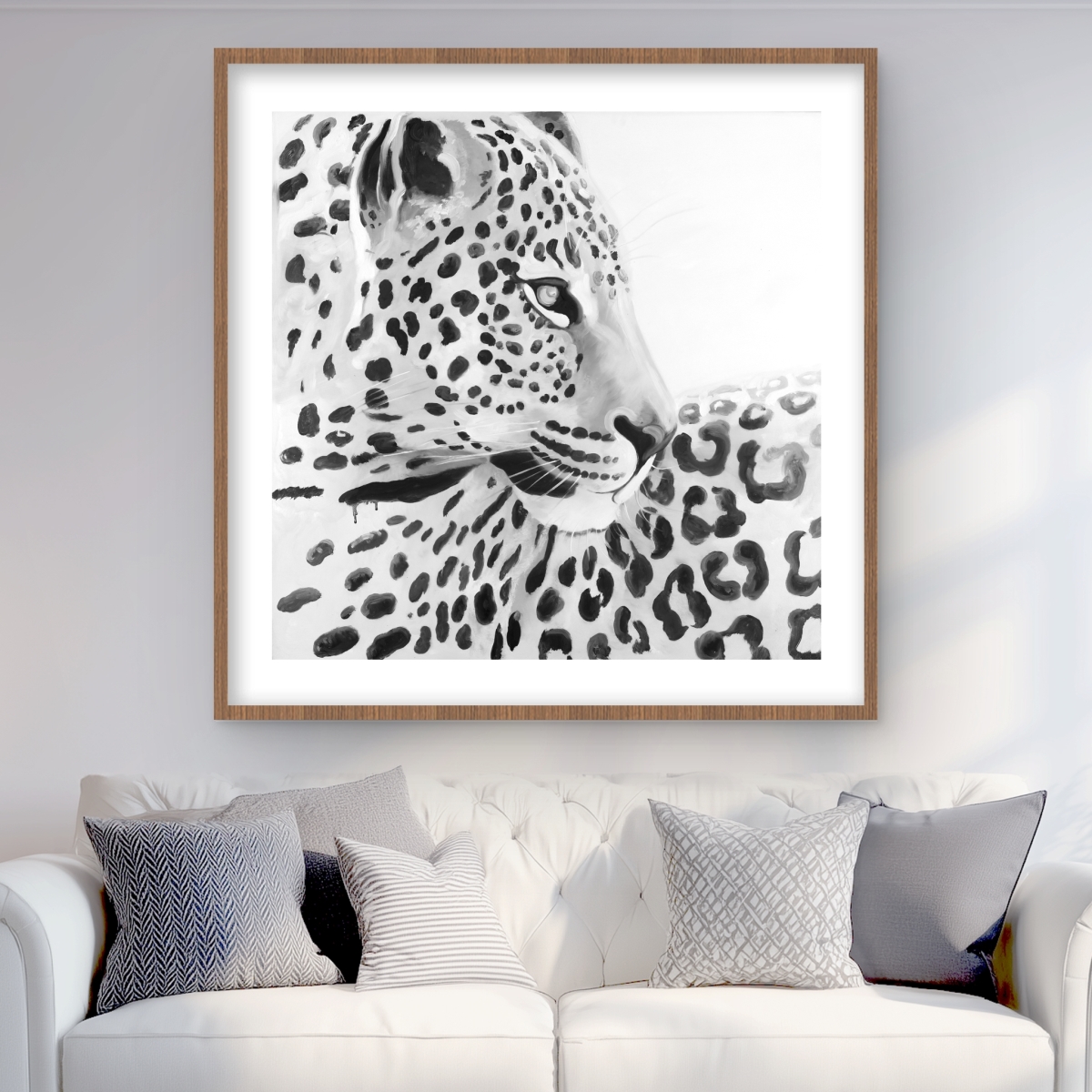 C1FM3636C0FLJN 36 x 36 in. Beautiful Leopard - Framed Matted Print for Home Decor