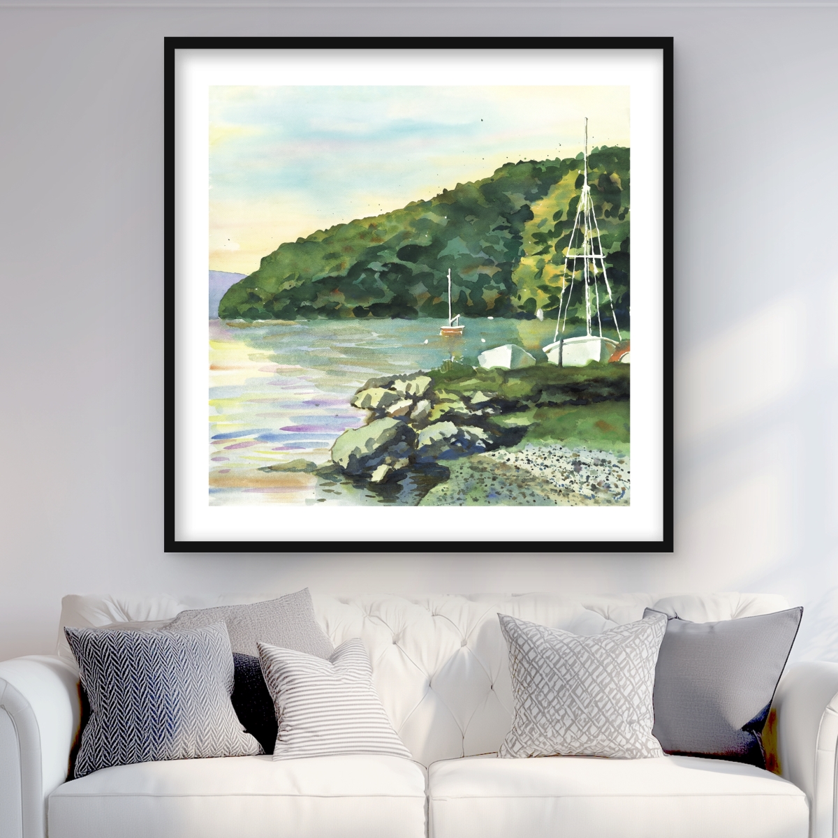 C1FM3636C1OIAK 36 x 36 in. Sailboat Day - Beach Office Framed Matted Print for Decor
