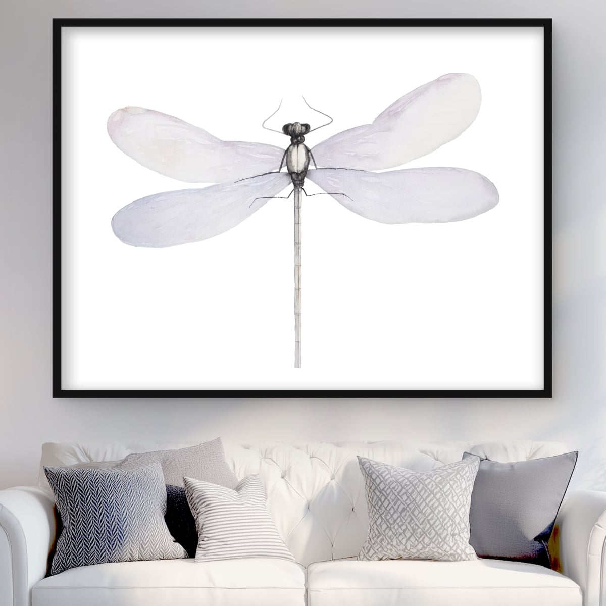C1FM36489XTRUA 36 x 48 in. Delicate Dragonfly - Gray Animals Framed Matted Print Decor