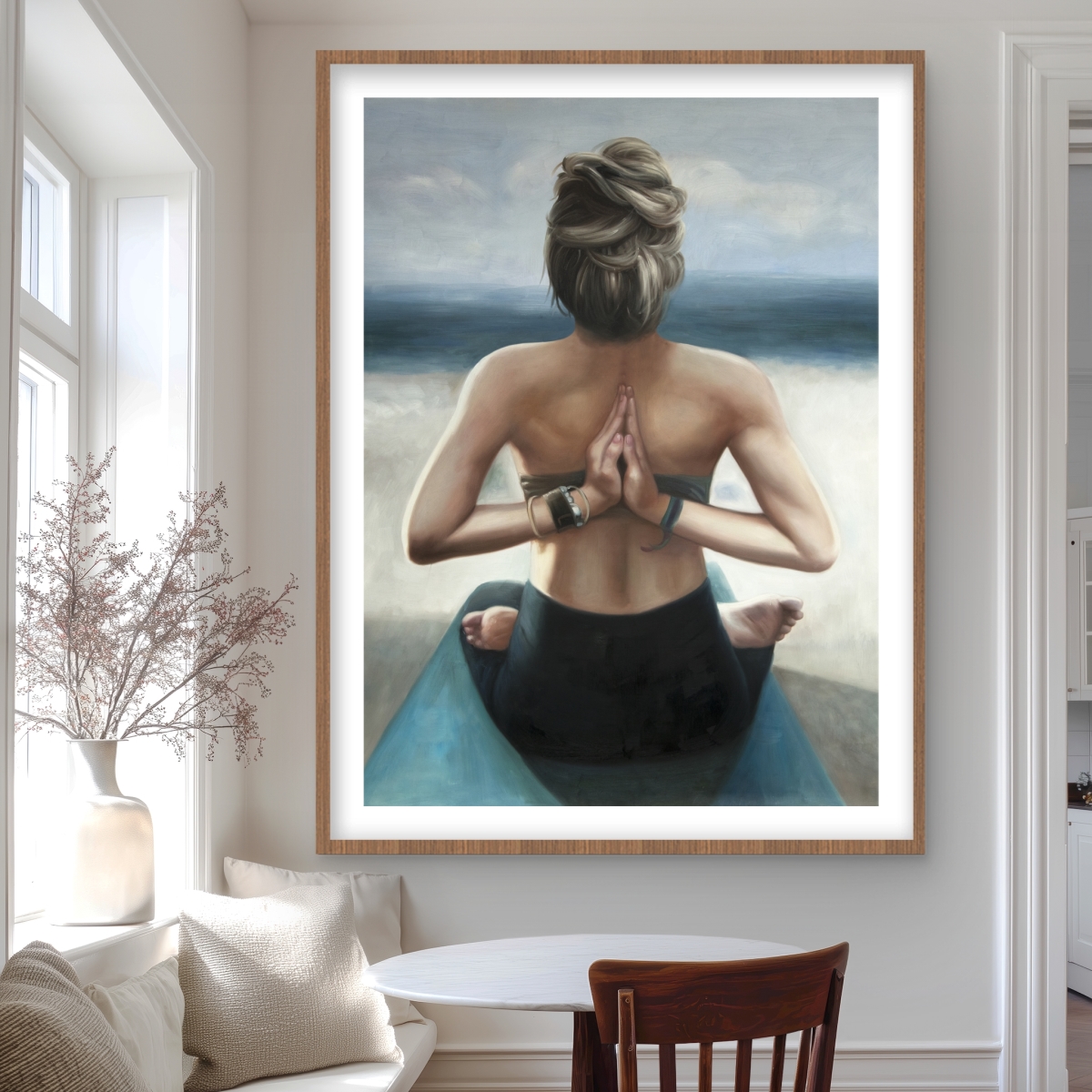 C1FM3648KUDLFZ 36 x 48 in. Reverse Prayer Pose - Hygge Framed Matted Print for Decor