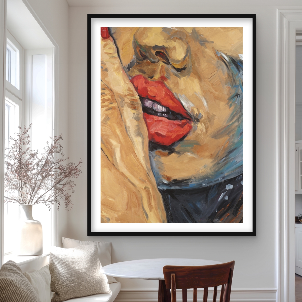 C1FM3648Y8JQDA 36 x 48 in. Shushing Lips Closeup - Gray Figurative Framed Print Decor