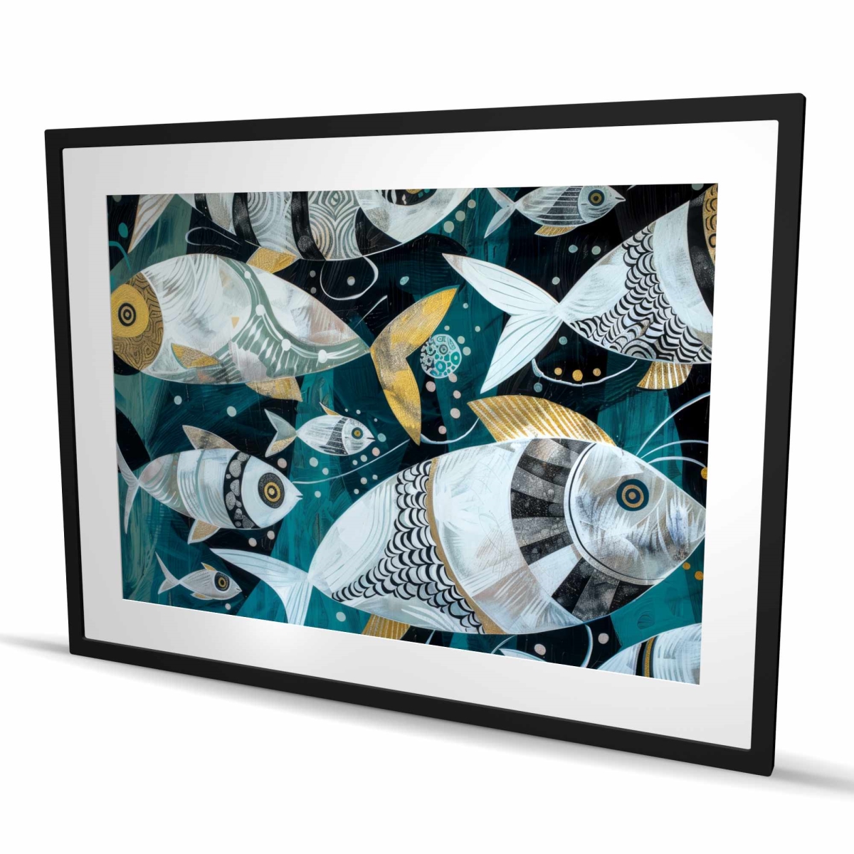 C1FM364847PIT8 36 x 48 in. School of Fish Turquoise Framed Matted Print - Home Decor