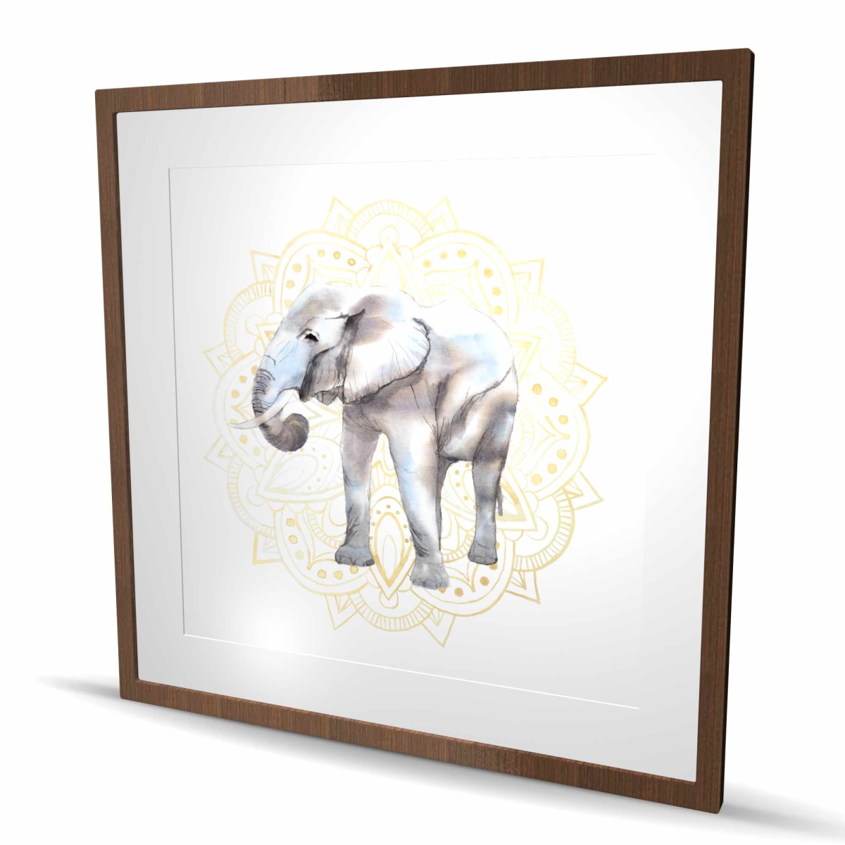 C1FM3636T5UFKA 36 x 36 in. Elephant on Mandalas Pattern - Beige Framed Matted Print