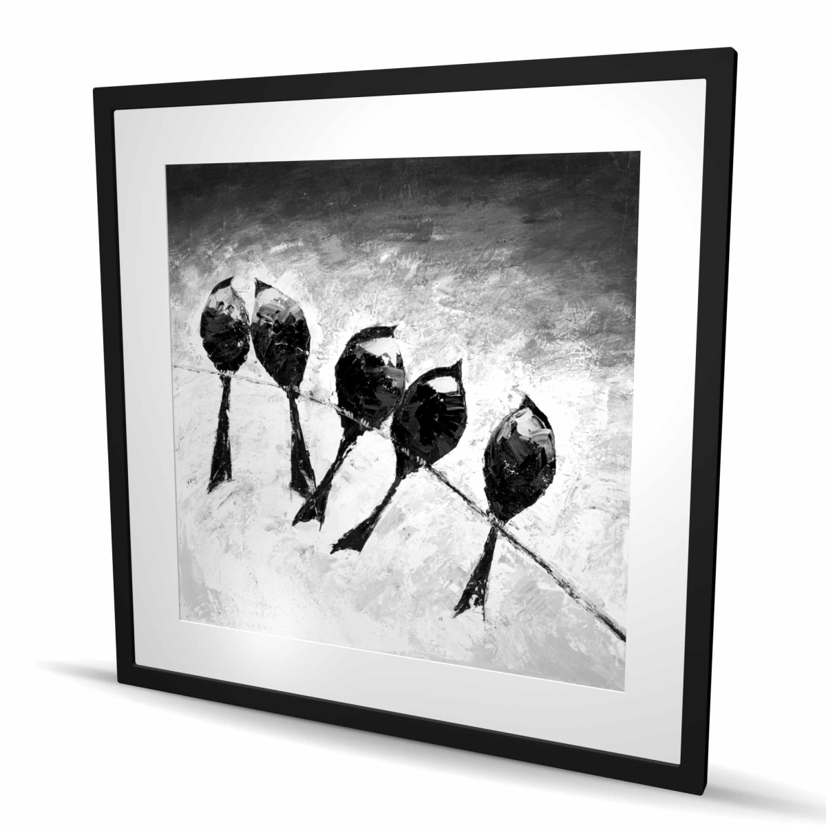 C1FM3636LN6AVQ 36 x 36 in. Five Birds Perched - Monochrome Bird Framed Matted Print