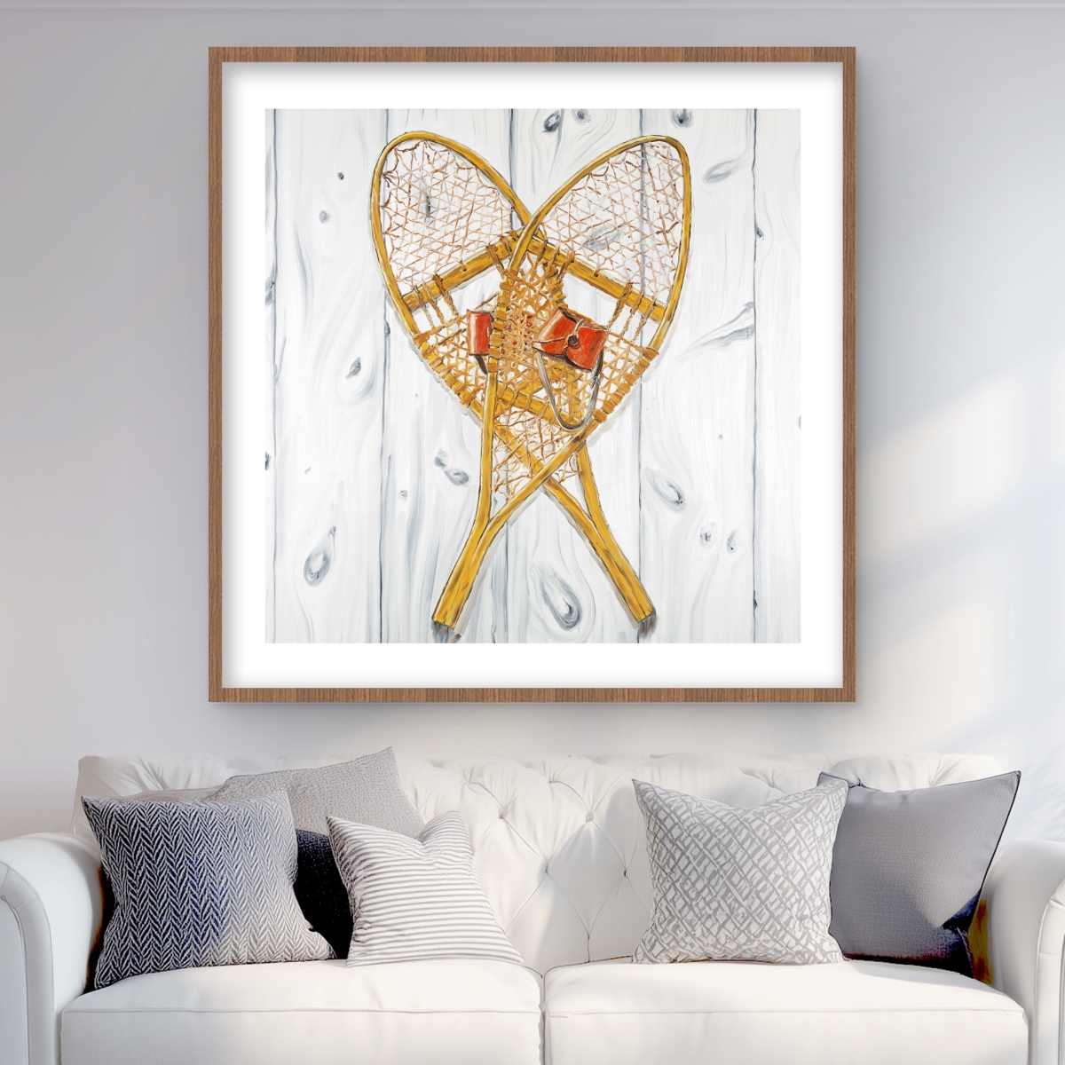 C1FM36369QSECI 36 x 36 in. Vintage Wood Snowshoes - Hygge Man Cave Framed Print Decor