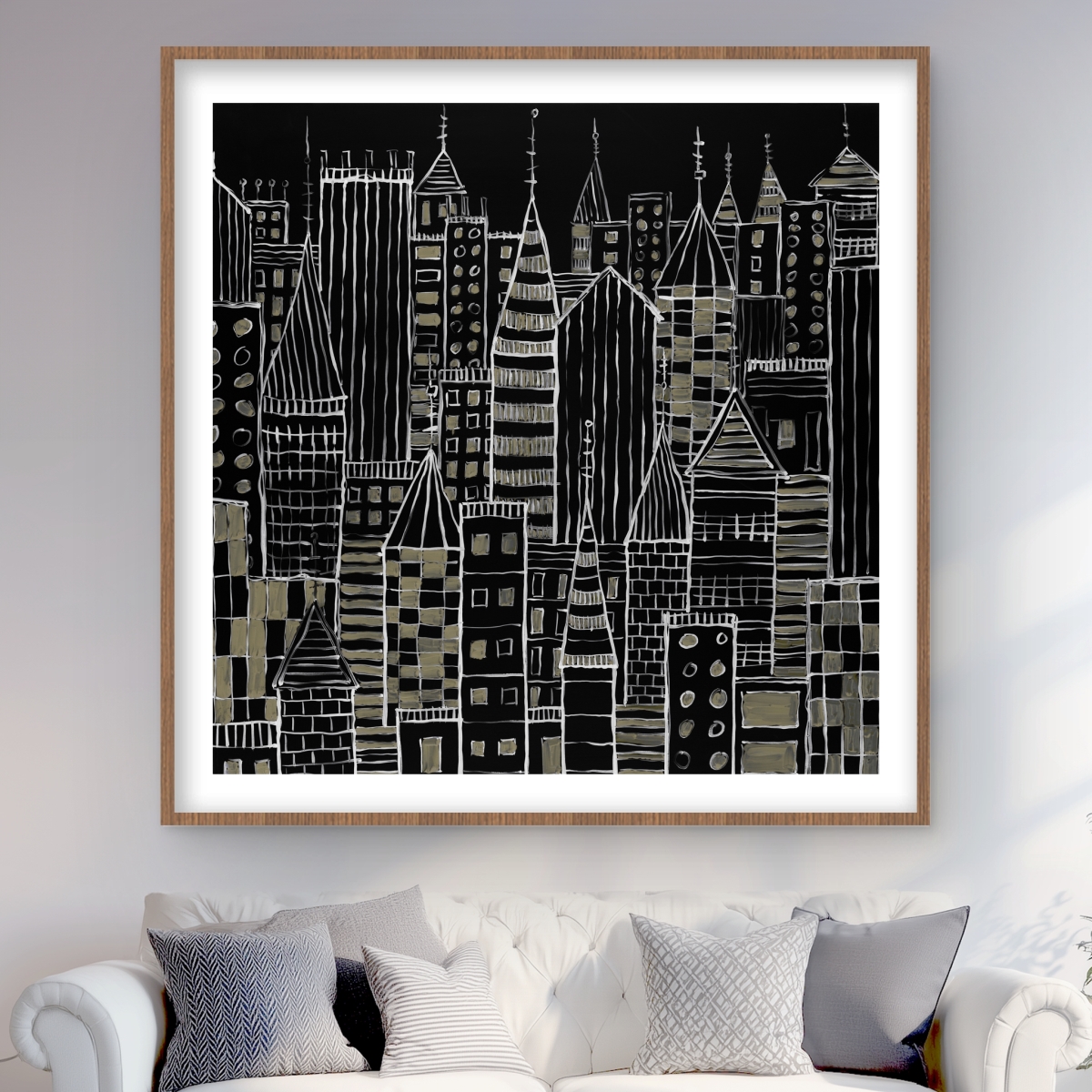 C1FM4848TTAZWX 48 x 48 in. Illustrative Dark City Framed Matted Print - Home Decor