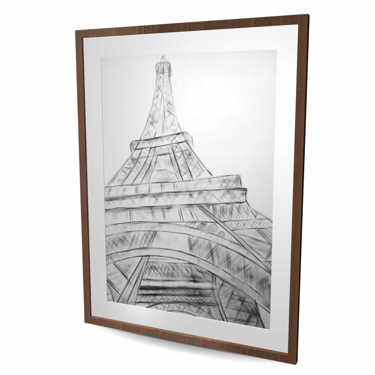 C1FM3648IJ0SOW 36 x 48 in. Eiffel Tower Sketch Black & White - Gray Framed Matted Print
