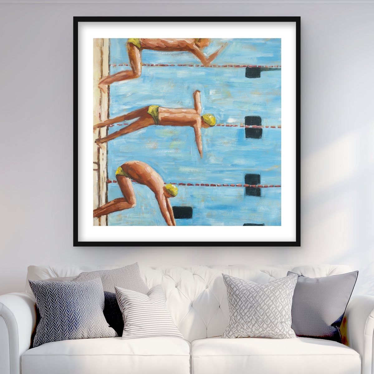 C1FM3636J1KQMG 36 x 36 in. Swimmers - Beige Framed Matted Print for Man Cave Decor