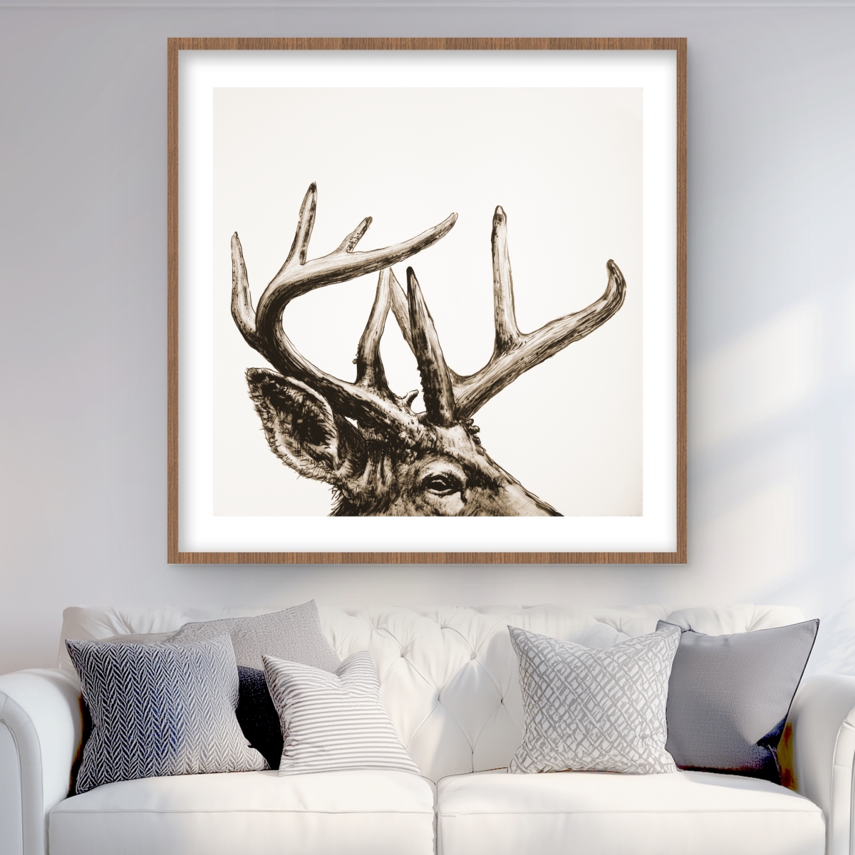 C1FM3636P1ZIPY 36 x 36 in. Roe Deer Plume Sepia - Beige Rustic Framed Matted Print