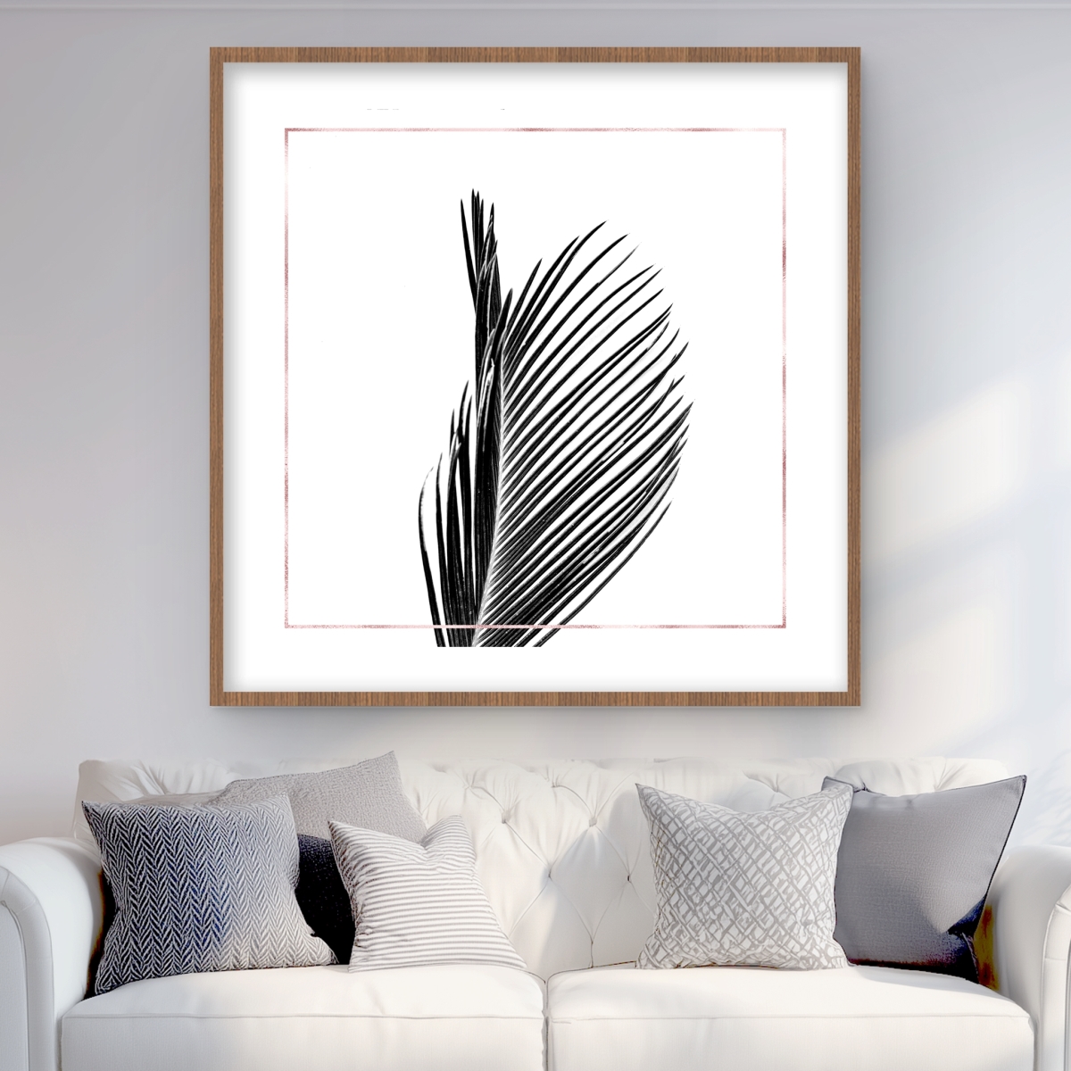 C1FM3636AH0DGI 36 x 36 in. Areca Palm with Rose Line - Botanical Framed Print for Decor