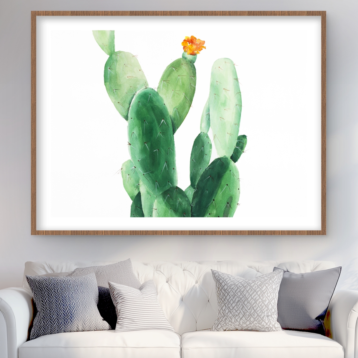 C1FM36486IX3OB 36 x 48 in. Watercolor Paddle Cactus with Flower - Orange Floral Print