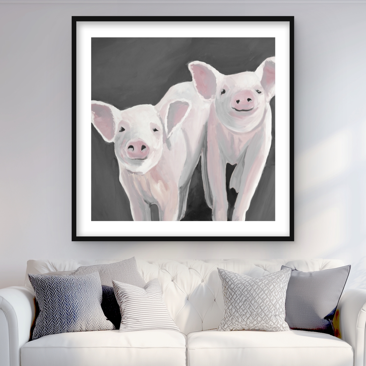C1FM36367JSKYB 36 x 36 in. Two Little Piglets - Rustic Bedroom Framed Matted Print
