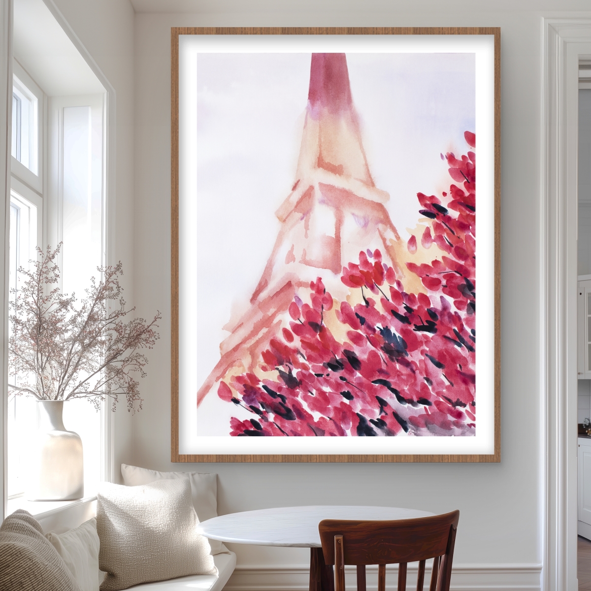 C1FM3648MV09GI 36 x 48 in. Pink Eiffel Tower - Romantic Flowers Framed Matted Print