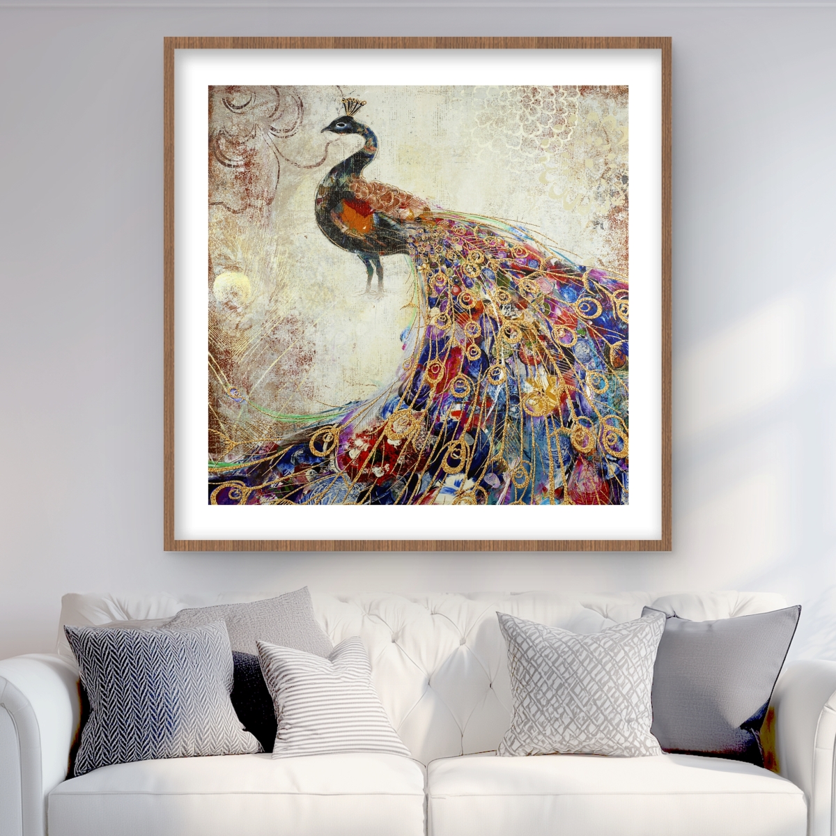 C1FM3636DFPJS8 36 x 36 in. Majestic Peacock - Exotic Framed Matted Print for Home Decor
