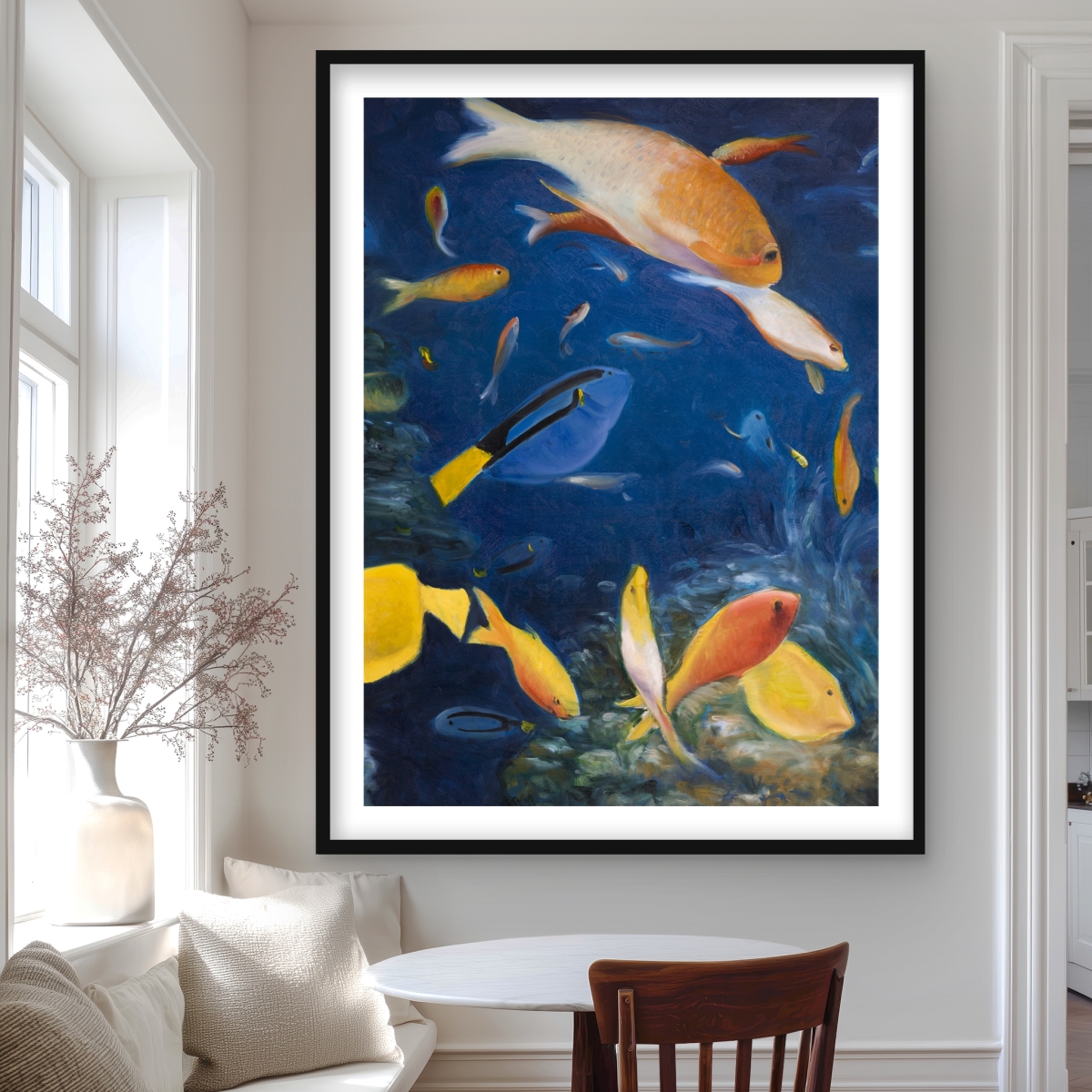 C1FM36481TVD84 36 x 48 in. Colorful Fish Under the Sea - Sea Yellow Framed Print Decor
