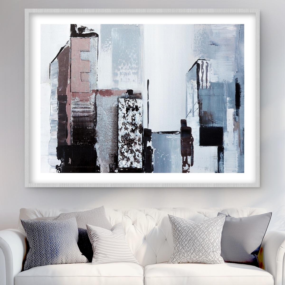 C1FM364829CRTK 36 x 48 in. Abstract Building Shapes - Office Gray Framed Matted Print