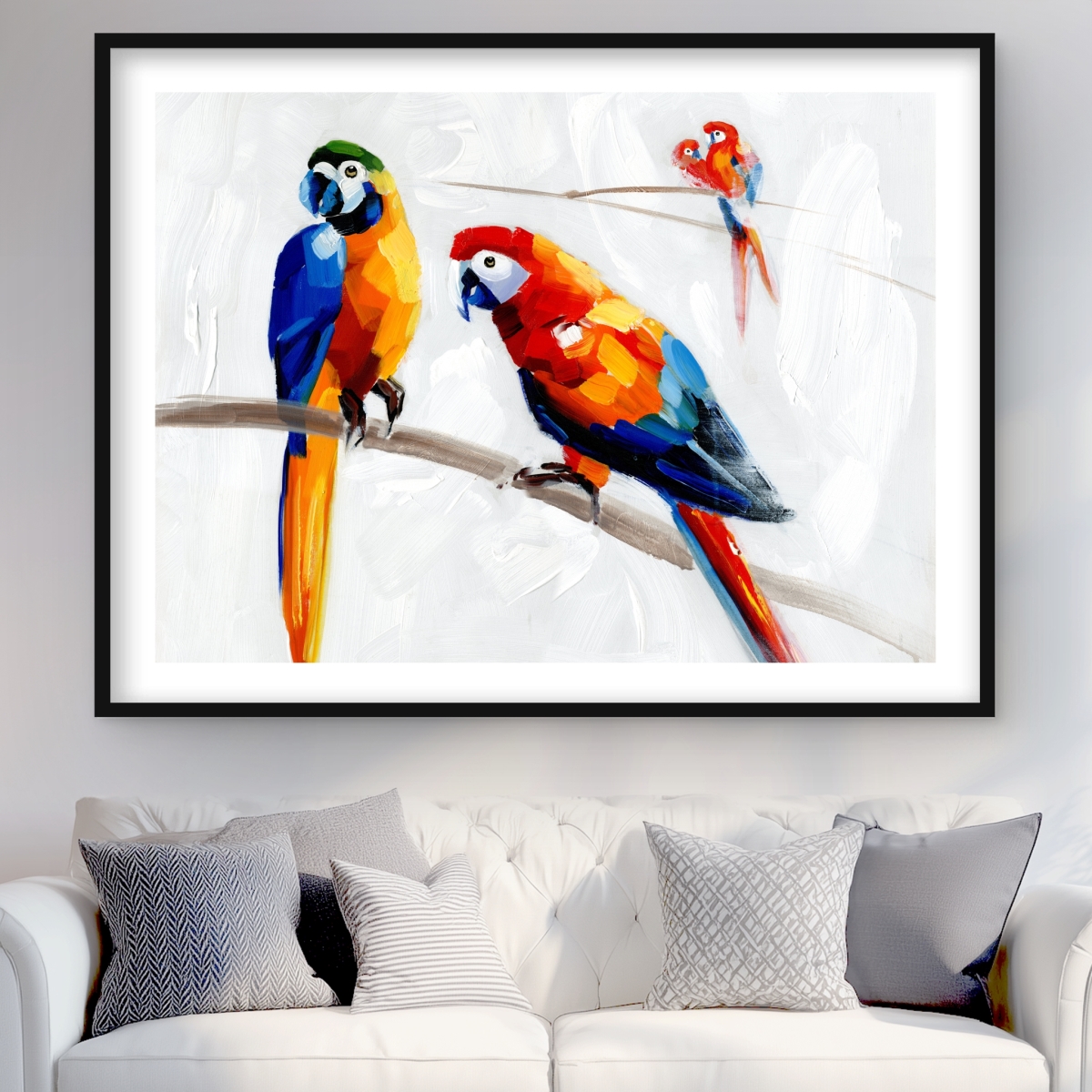 C1FM3648D5TFM4 36 x 48 in. Parrots on A Branch - Framed Matted Print for Home Decor