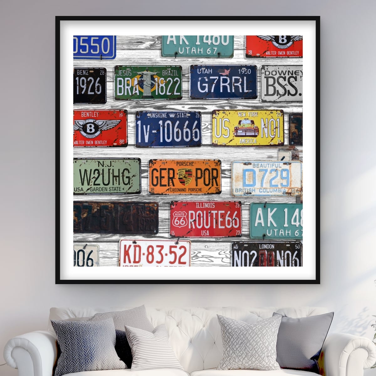 C1FM4848PCEV73 48 x 48 in. Number Plates - Man Cave Typo & Symbols Framed Print Decor
