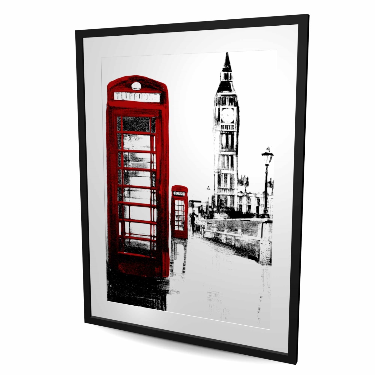 C1FM364833E2EW 36 x 48 in. Telephone Box & Big Ben Print - White Framed Office Decor