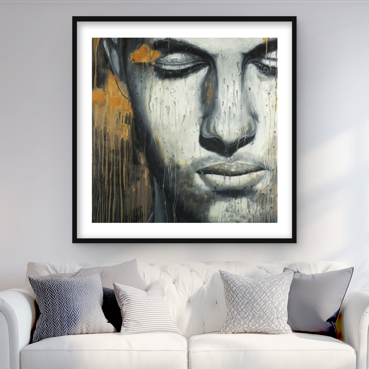 C1FM3636IOX9B5 36 x 36 in. Abstract Man Face - Black Bedroom Framed Matted Print Decor