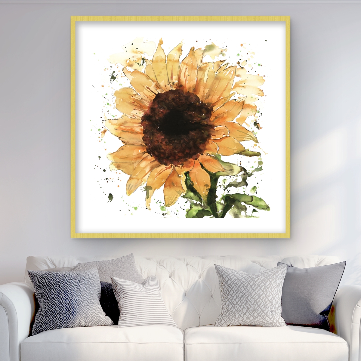 C1FM3636B2254W 36 x 36 in. Big Sunflower - Framed Matted Print for Kitchen Decor