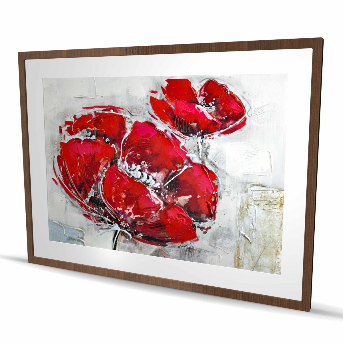 C1FM3648R8YIHS 36 x 48 in. Abstract Texturized Red Flowers - Framed Matted Print Decor