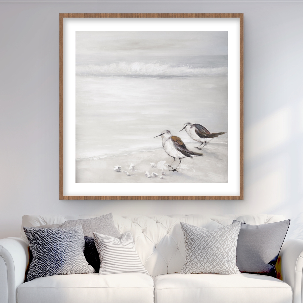 C1FM3636JCSIT4 36 x 36 in. Two Sandpipers Birds Print - Marine Beige Framed Decor