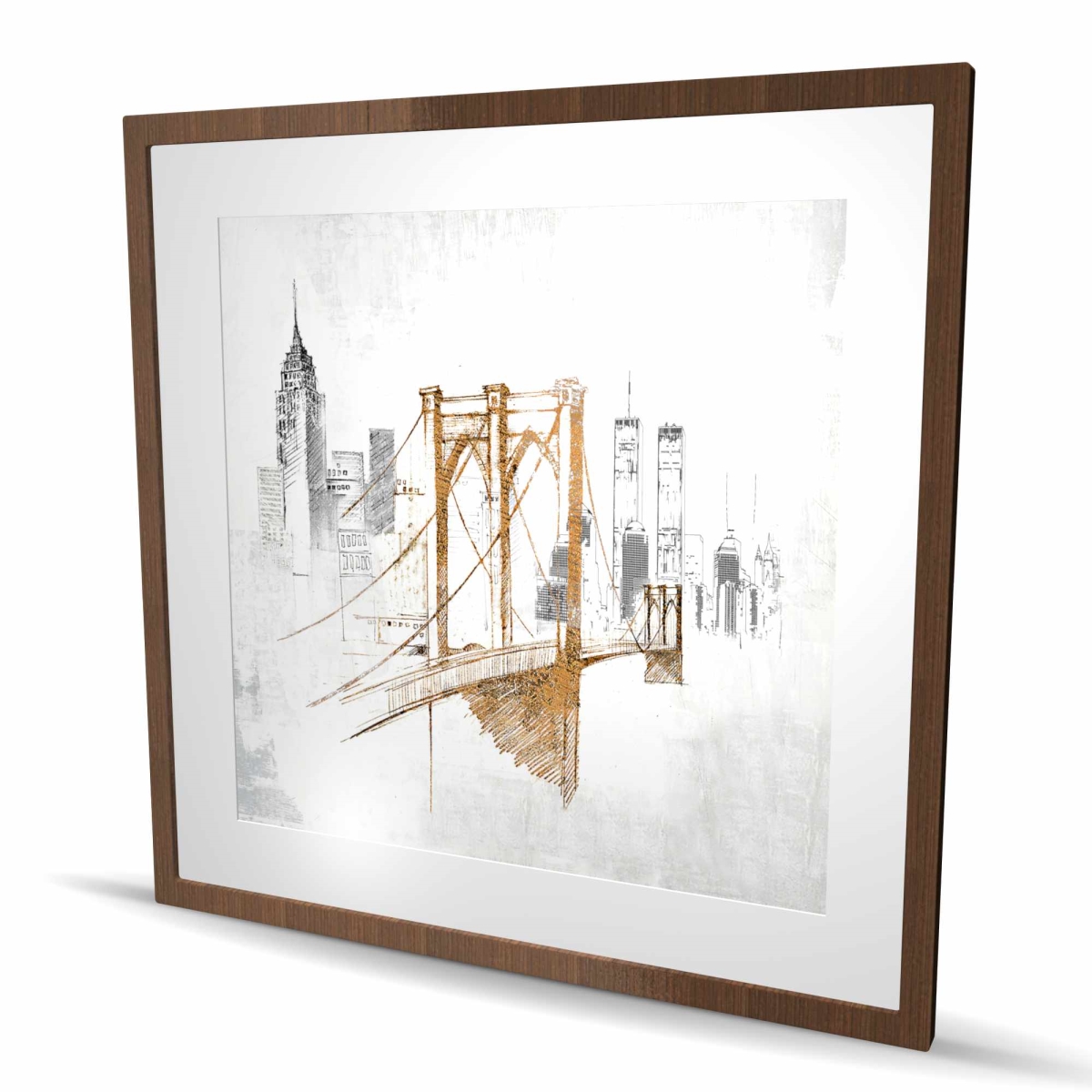 C1FM3636B3VWF5 36 x 36 in. Brooklyn Bridge Blurry Sketch - Gray Framed Matted Print