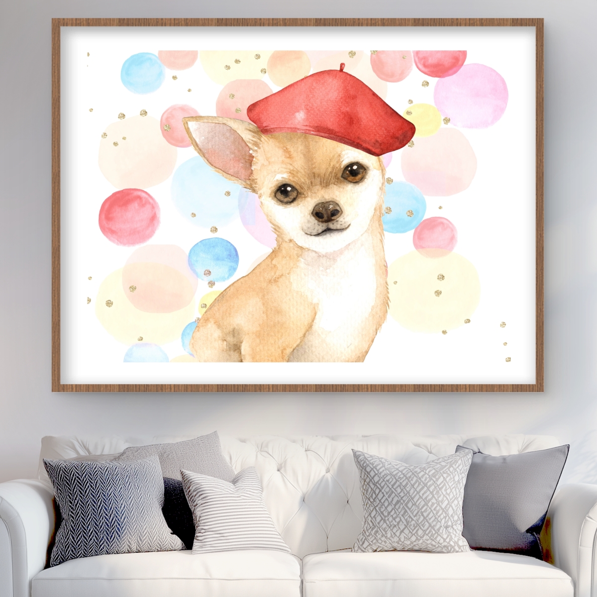 C1FM3648FH5TIS 36 x 48 in. Chihuahua Dog Artist Red Bedroom Framed Matted Print Decor