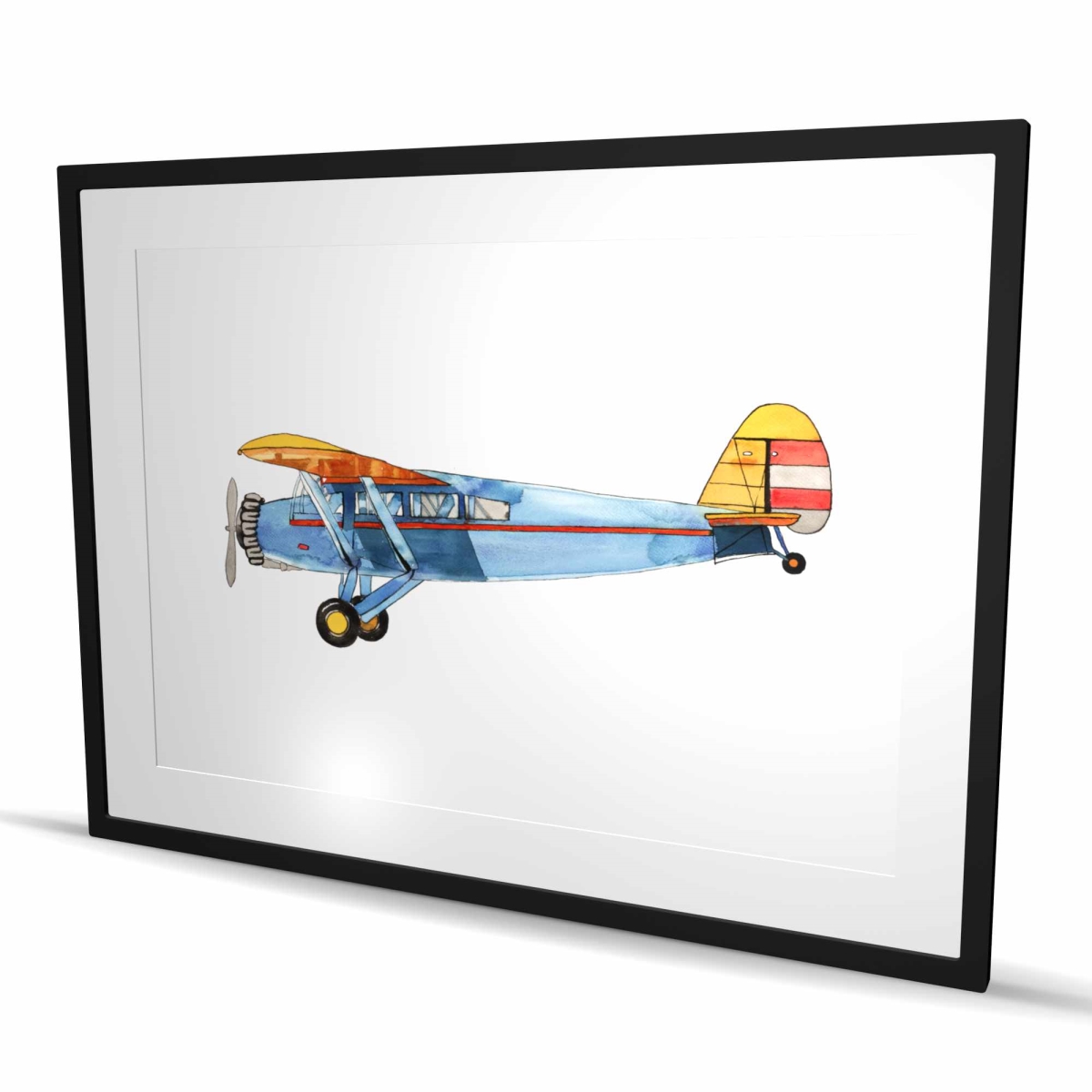 C1FM36487IRYCX 36 x 48 in. Small Blue Plane - Framed Matted Print for Home Decor