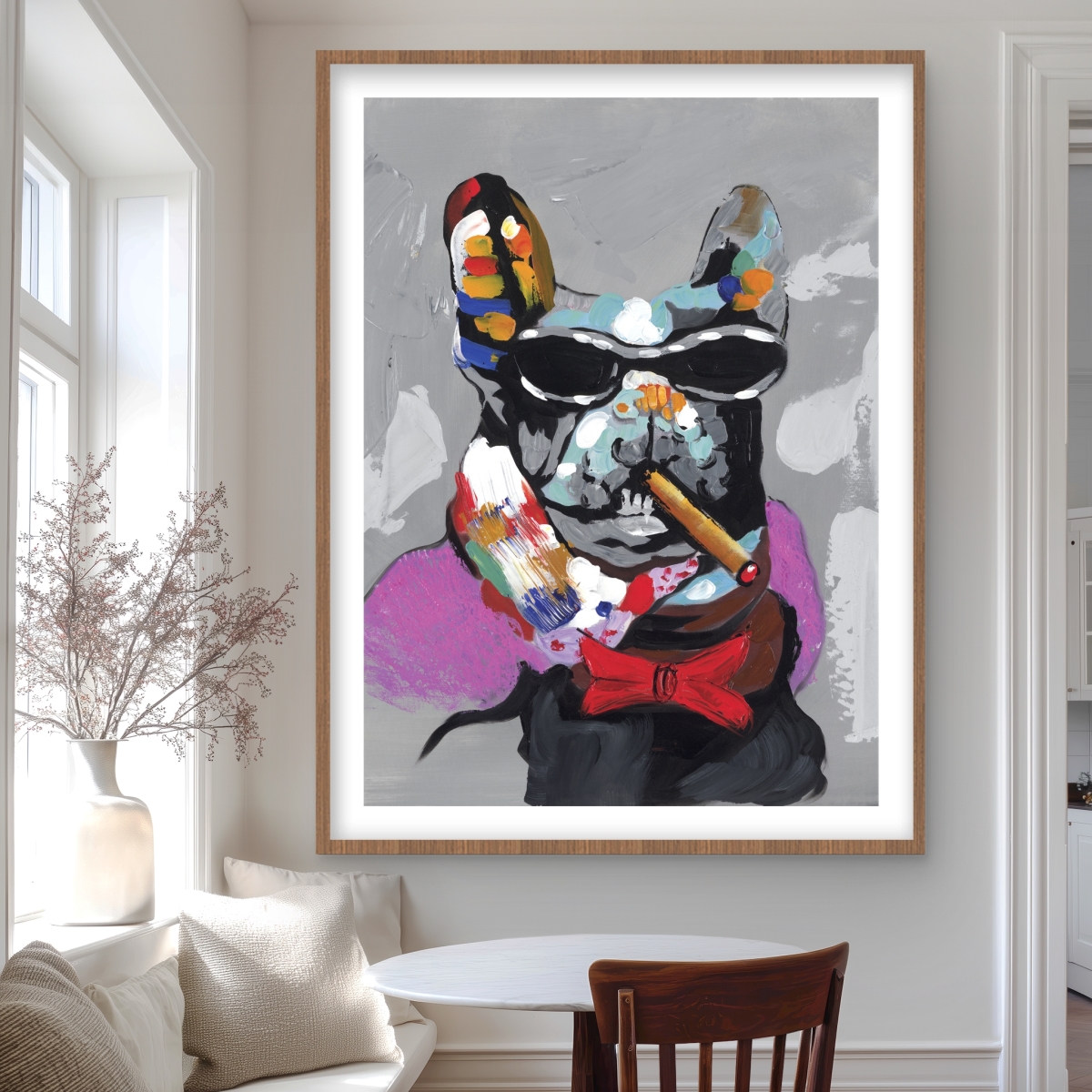 C1FM3648844B61 36 x 48 in. Abstract Bulldog with Cigar - Man Cave Framed Print Decor