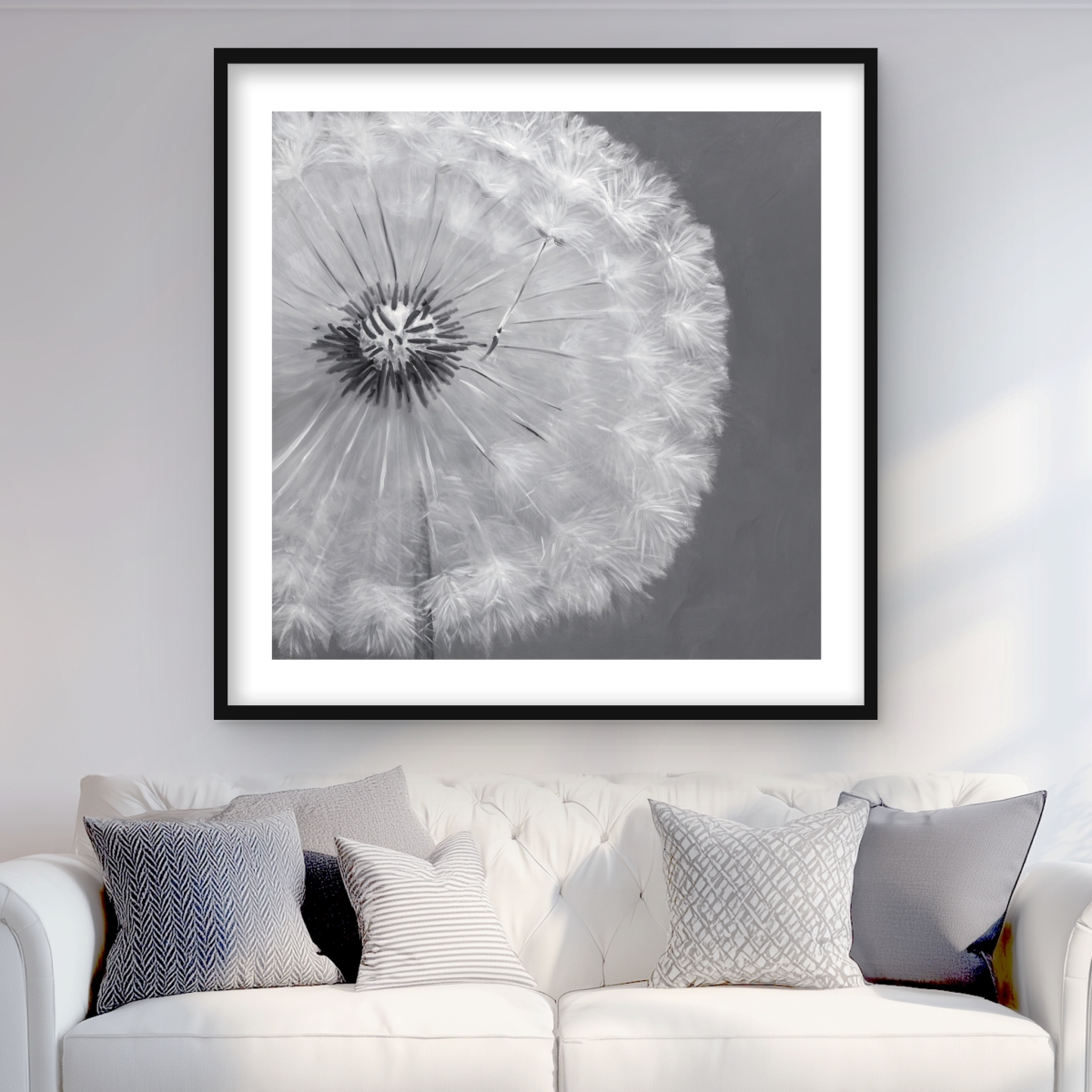 C1FM3636LTLYIB 36 x 36 in. Dandelion Puff Ball - Romantic Botanical Framed Print Decor