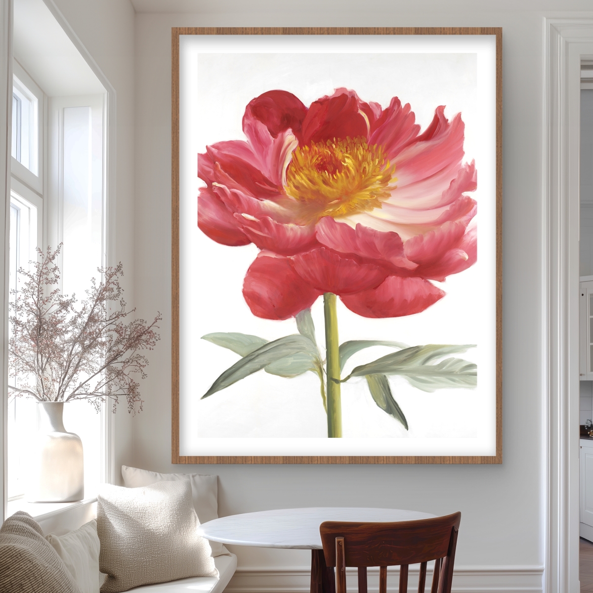 C1FM3648HR2Z4O 36 x 48 in. Pink Peony Floral Print - Orange Framed Matted Home Decor