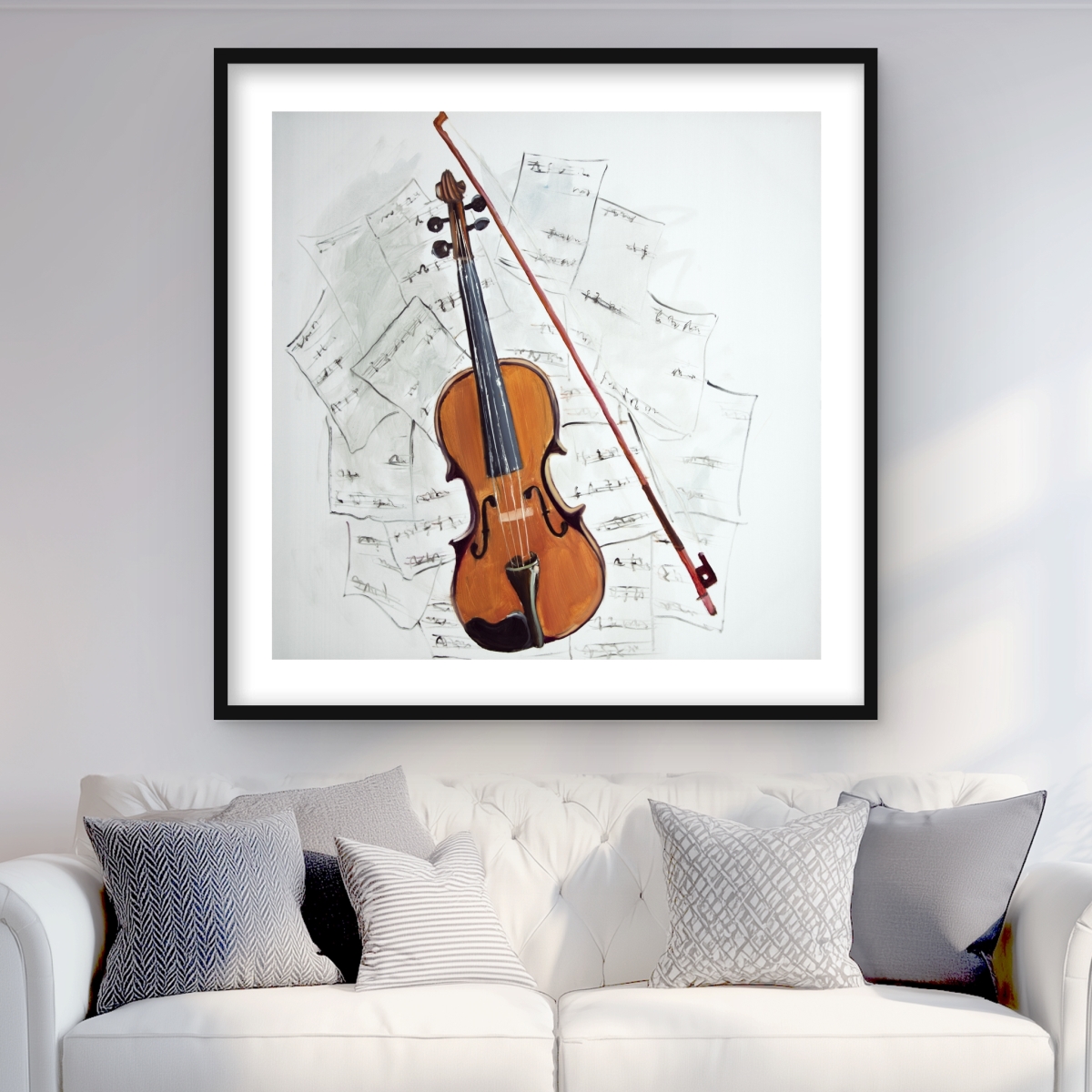 C1FM3636HPZ3R5 36 x 36 in. Violin on Music Sheet - Framed Matted Print for Home Decor