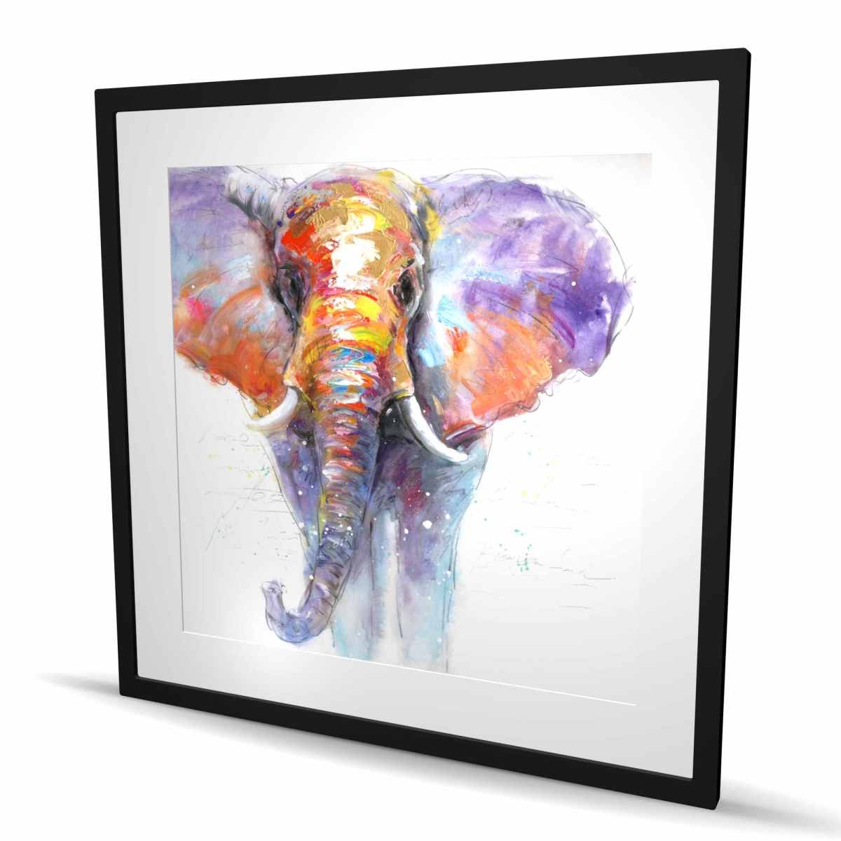C1FM3636L6PMKM 36 x 36 in. Colorful Walking Elephant - Orange Framed Matted Print Decor