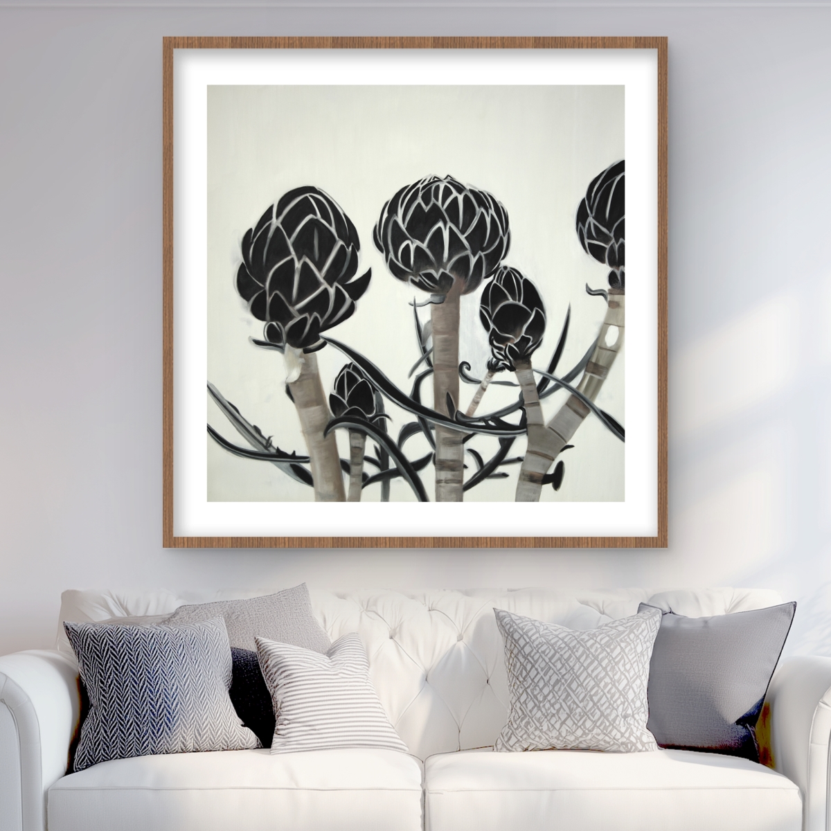 C1FM36368ZLXFX 36 x 36 in. Artichokes - Beige Floral Botanical Framed Print for Decor