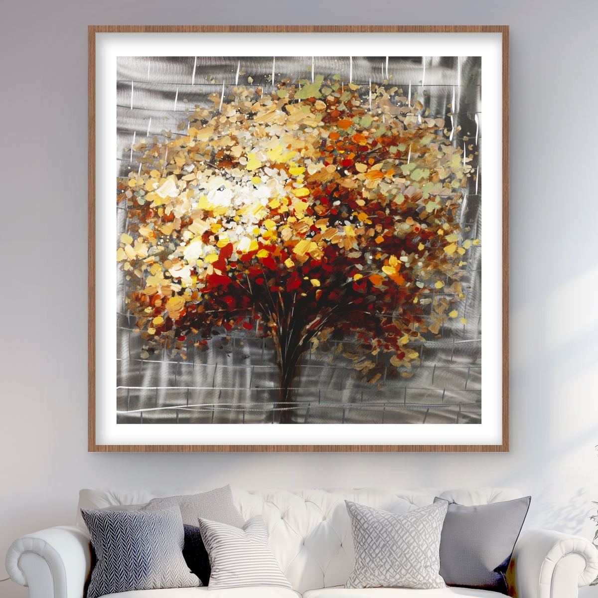 C1FM48486WCGVE 48 x 48 in. Abstract Tree by Fall - Beige Office Framed Matted Print