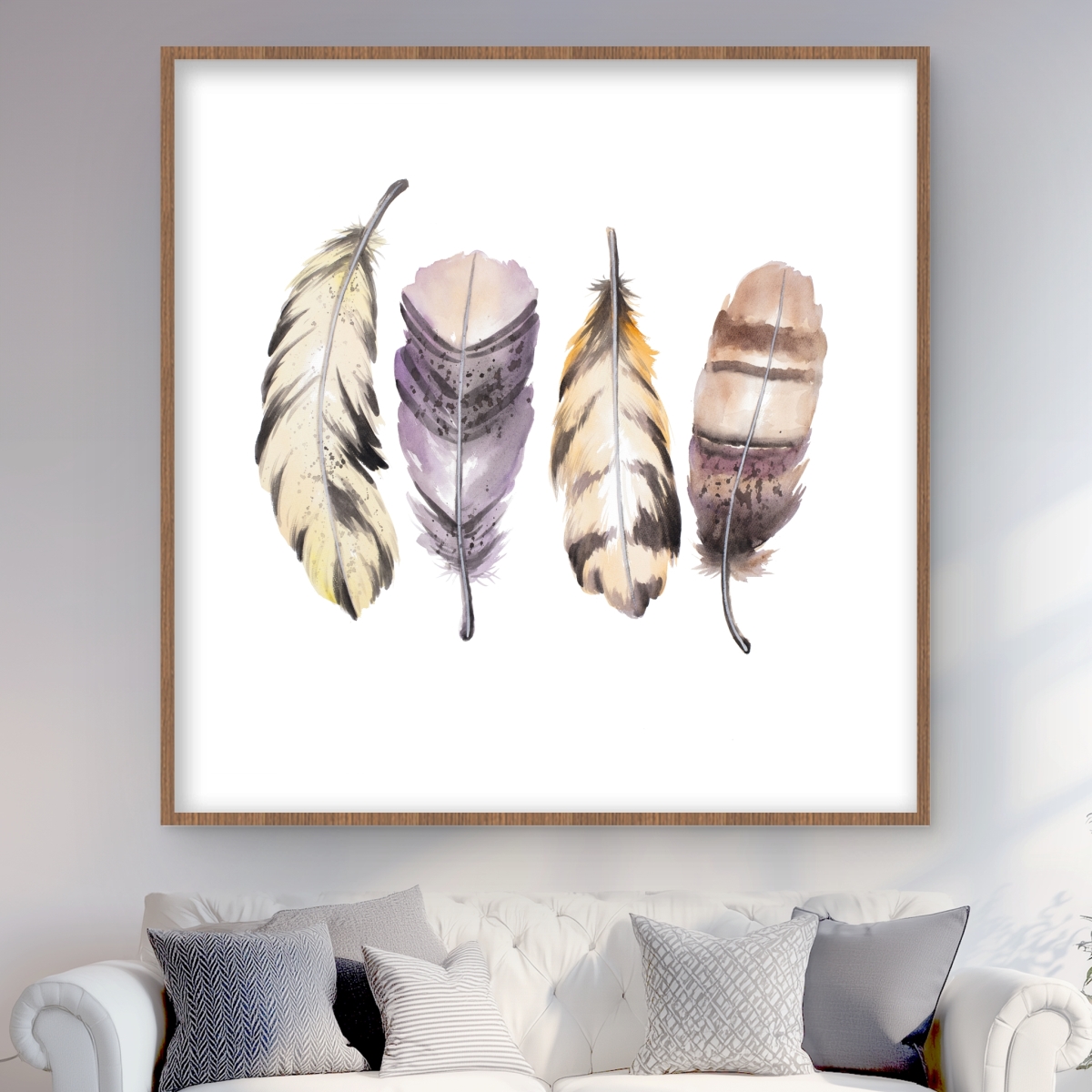 C1FM484873HTMP 48 x 48 in. Purple Feather Set - Framed Matted Print for Home Decor