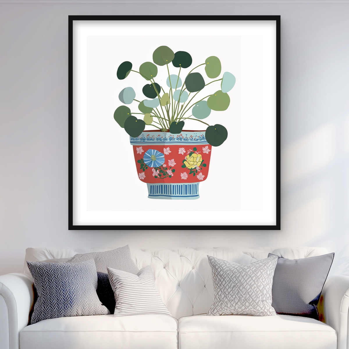 C1FM3636MIN9D2 36 x 36 in. Peperomia Still Life Print - White Framed Matted Decor