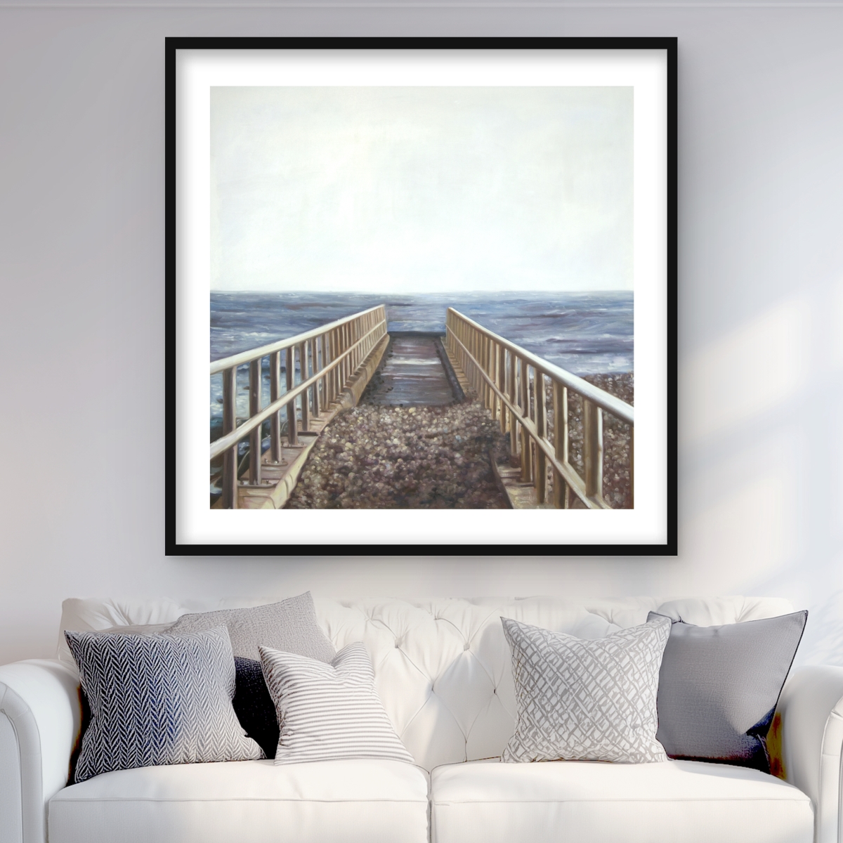 C1FM3636NRWHDA 36 x 36 in. Relaxing Beach - Bridge Bedroom Framed Matted Print Decor