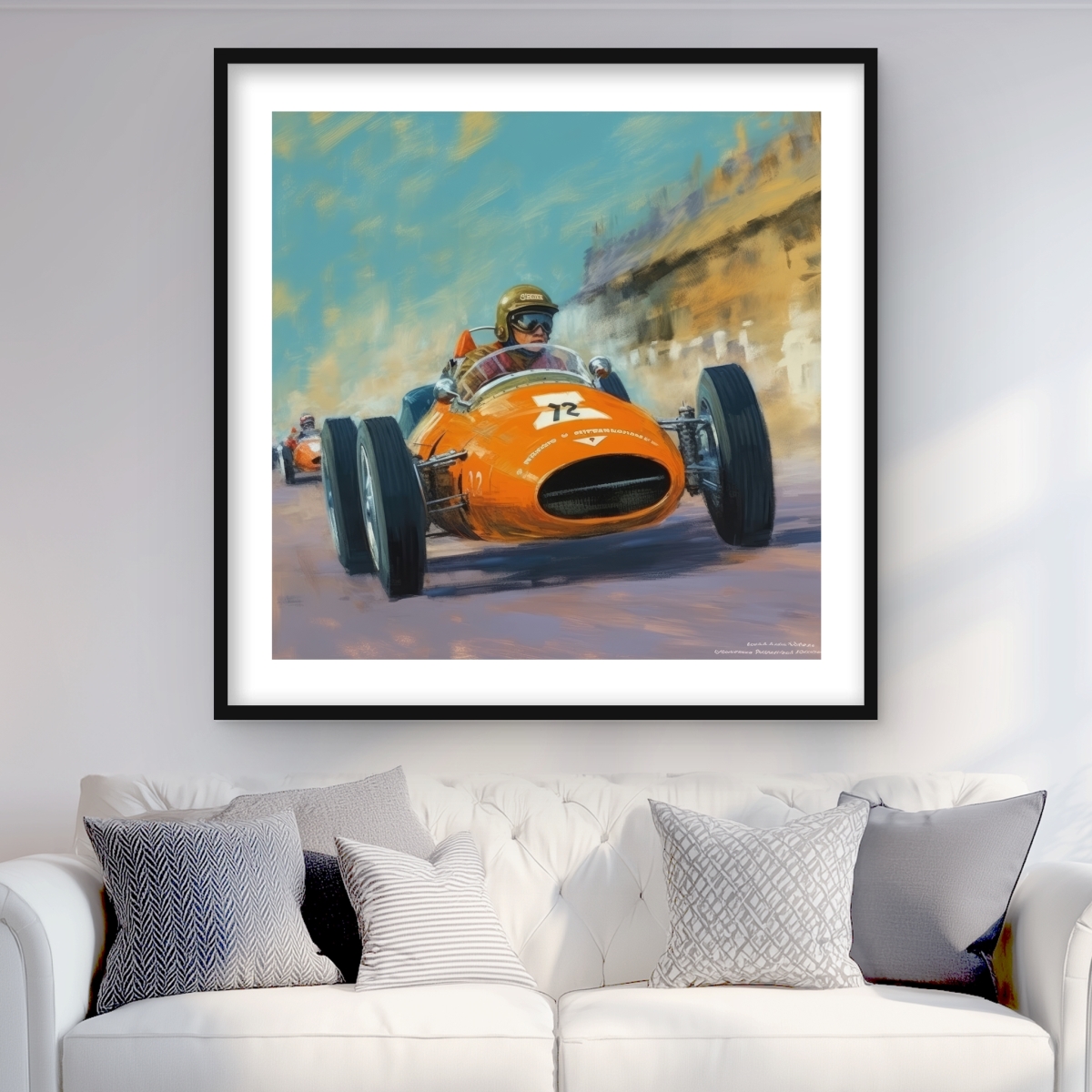 C1FM3636YJP73D 36 x 36 in. Overtaking - Illustrative Transportation Framed Matted Print
