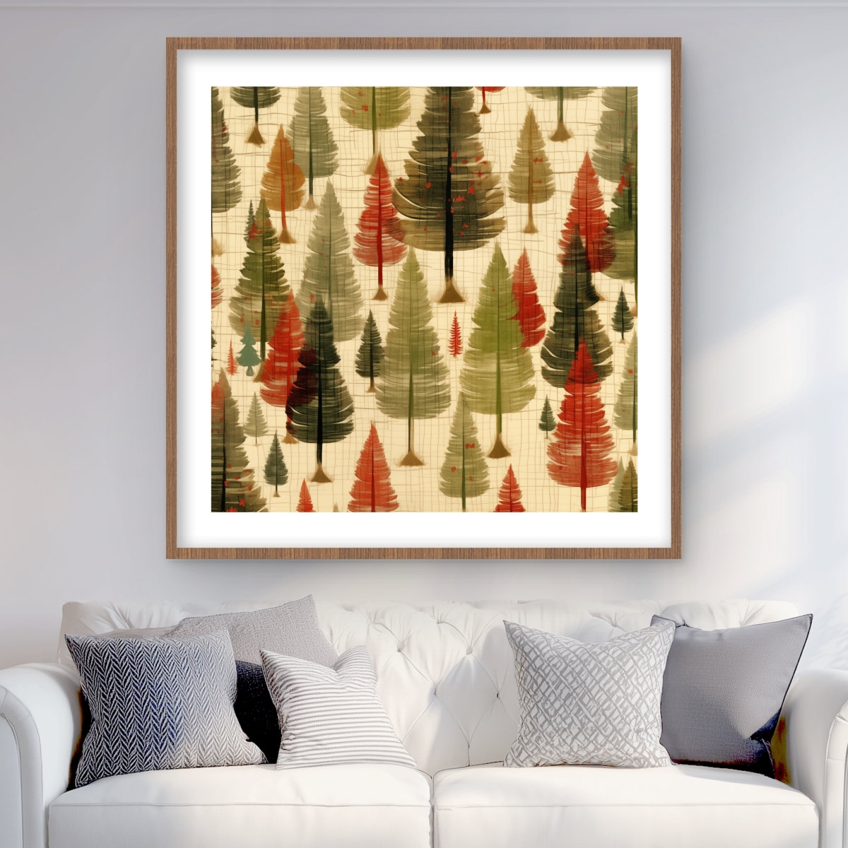 C1FM36366SRL4R 36 x 36 in. Fir Trees Pattern - Green Framed Matted Print for Home Decor