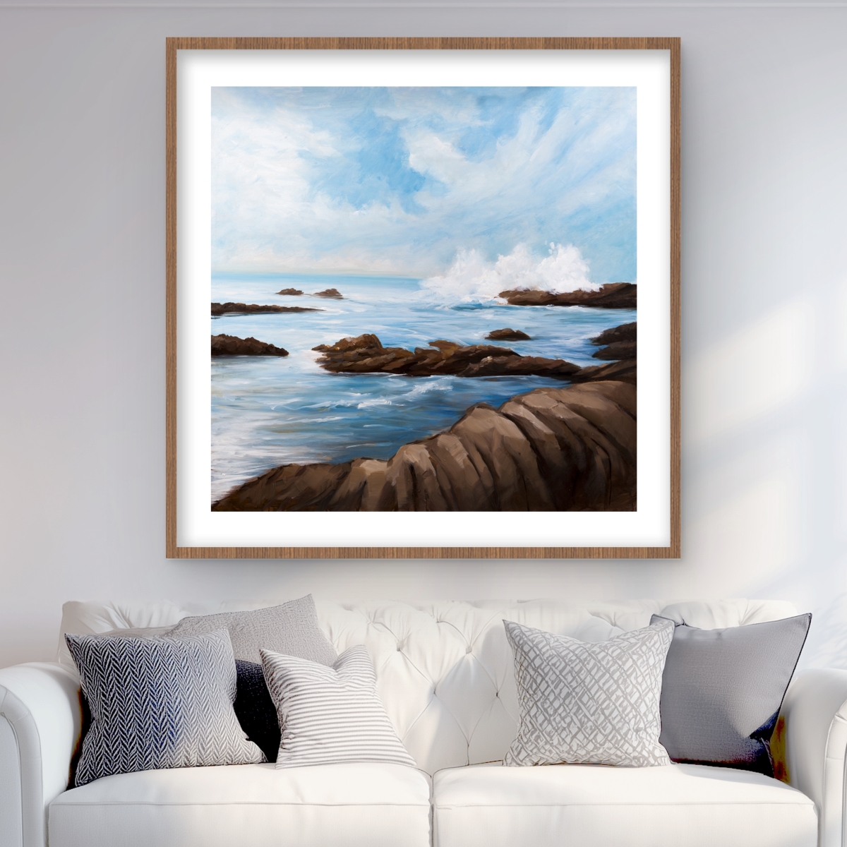 C1FM36367ARLC5 36 x 36 in. Seaside Wave - Landscapes White Framed Matted Print Decor