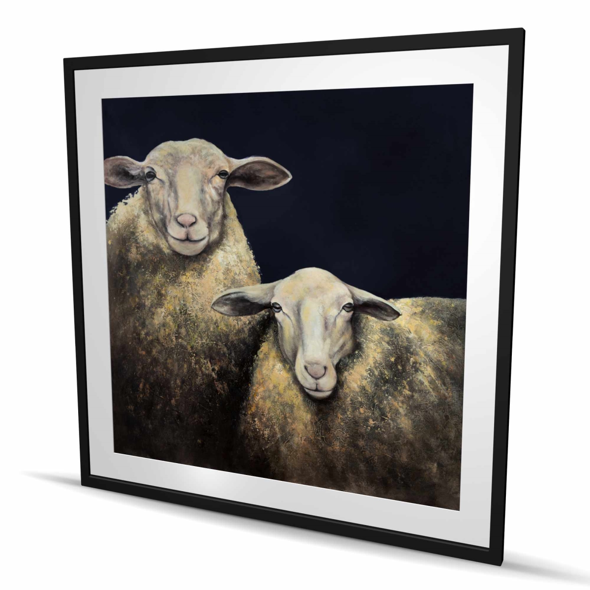 C1FM4848KIPSSE 48 x 48 in. Two Sheep Blue Background - Gray Framed Matted Print Decor