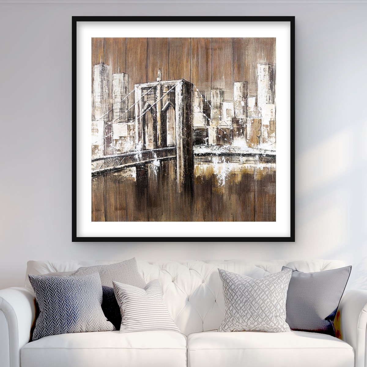 C1FM36367EYIXC 36 x 36 in. Aged Finish Brooklyn Bridge - Bridge Beige Framed Print