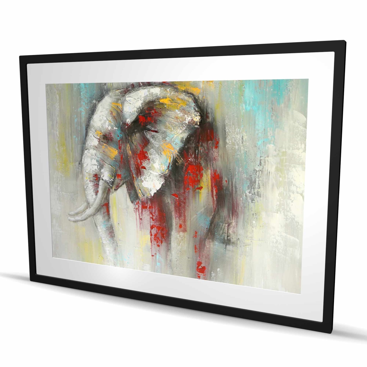 C1FM36486WZ402 36 x 48 in. Abstract Paint Splash Elephant - Framed Matted Print Decor